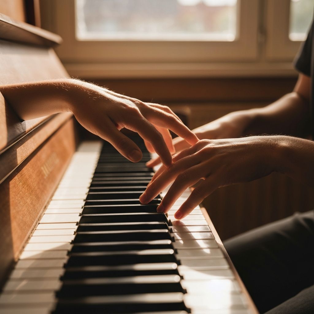 Piano keys in warm natural light